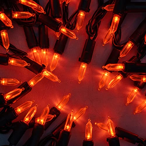 200 Orange LED Christmas Lights Black Wire 2 Strands 33 Feet Y28135