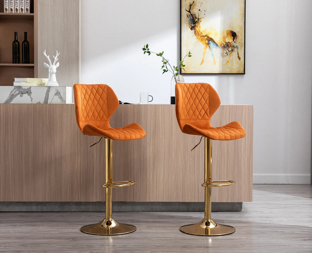 Orange Velvet Adjustable Swivel Bar Stools Set of 2 M246445