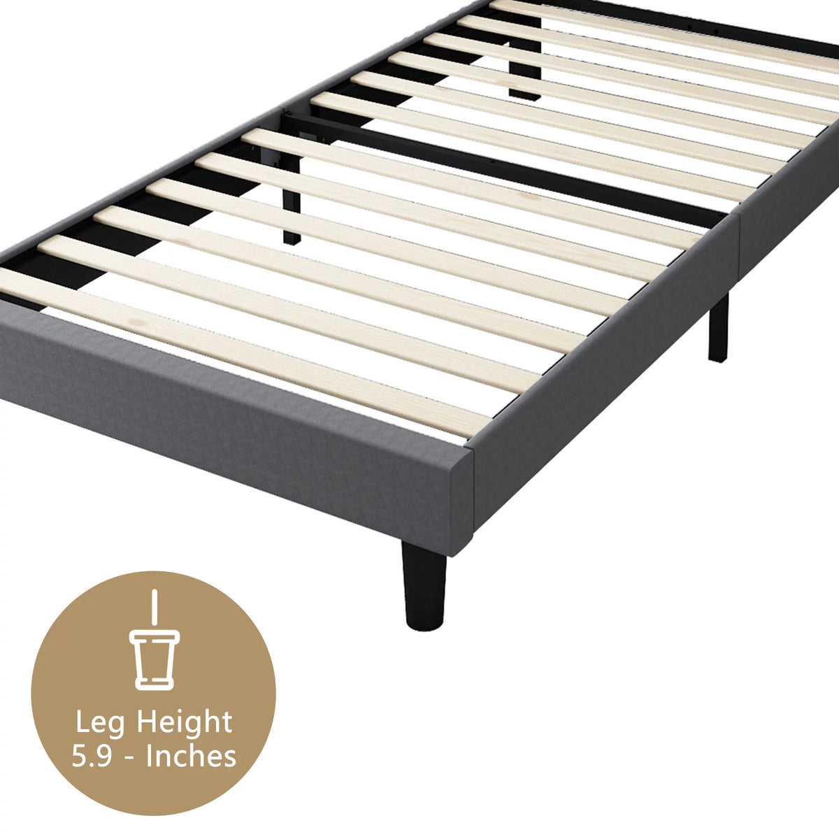 Gray Twin Upholstered Platform Bed Frame with Wood Slat Support Q94254