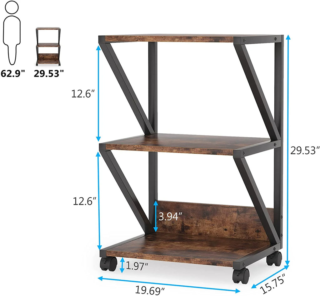 3-Tier Rolling Printer Cart with Storage Shelf S805