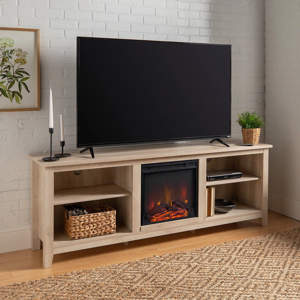 White Oak Open Storage Fireplace TV Stand M6086