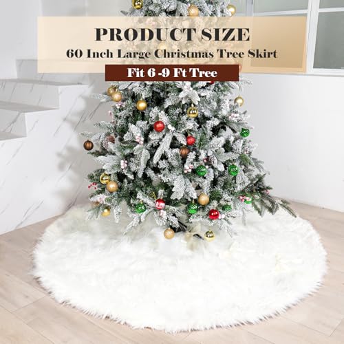 48 Inch White Faux Fur Christmas Tree Skirt D576