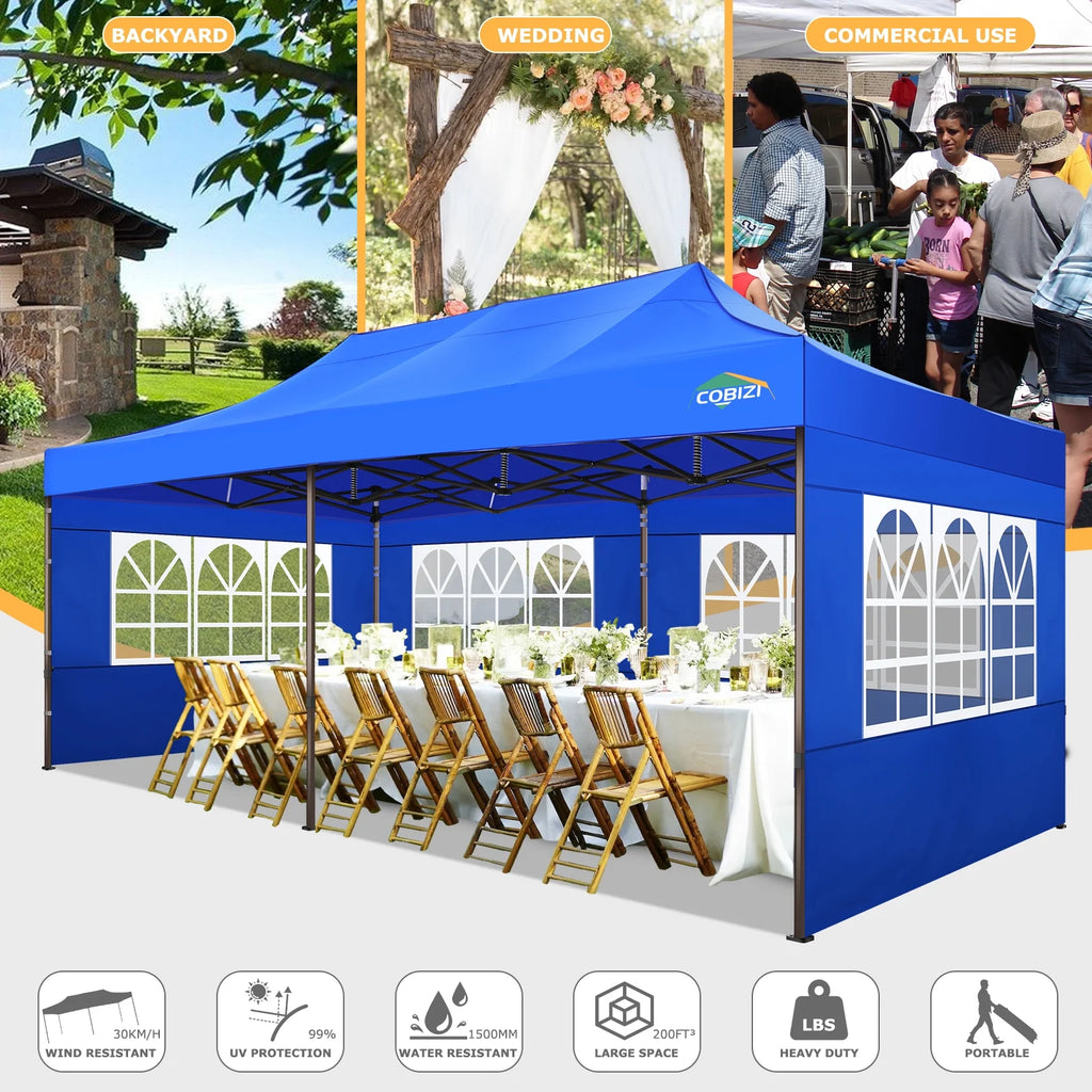 10x20 Pop up Canopy Tent with 6 Removable Sidewalls Blue U886