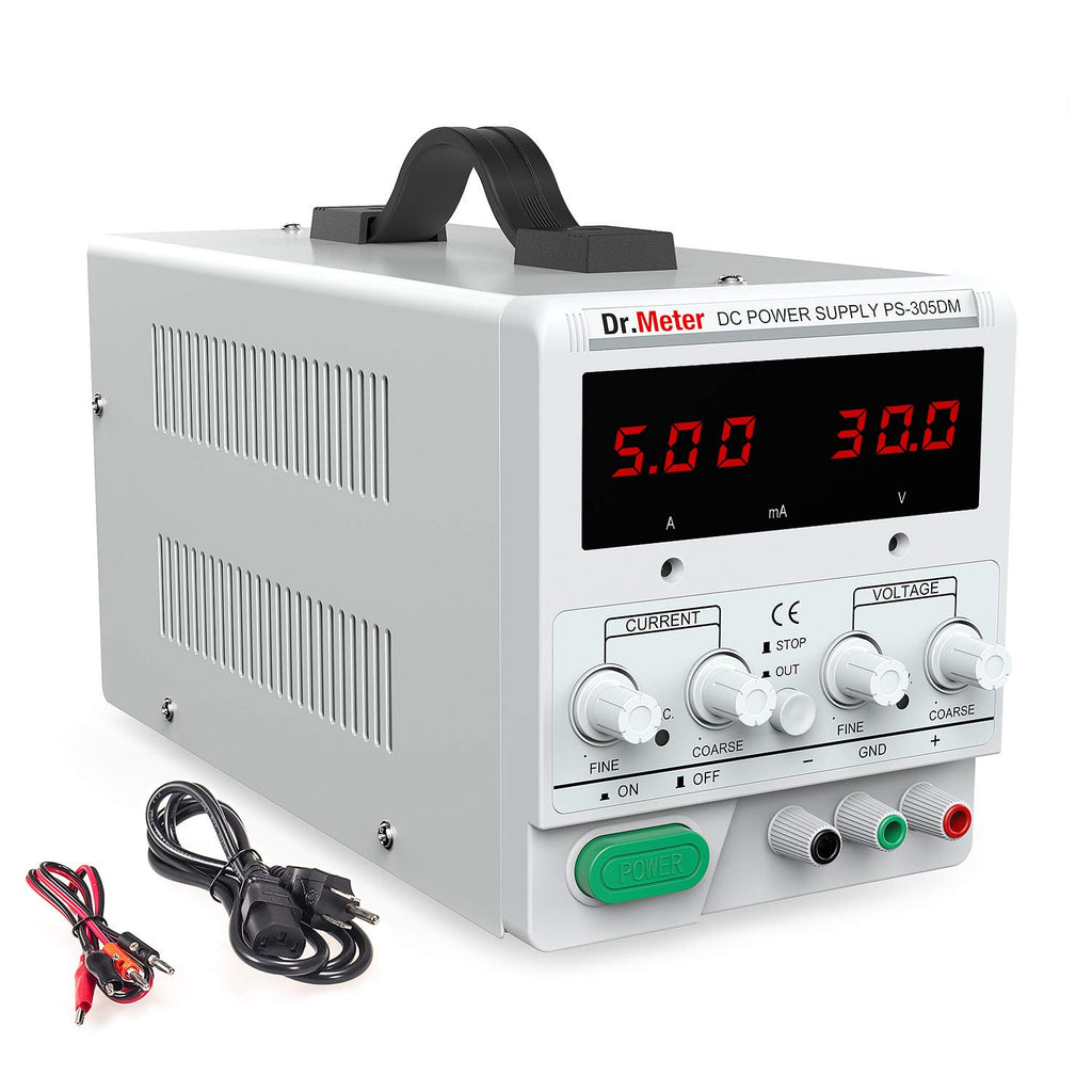 30V 5A Adjustable Switching Regulated DC Bench Linear Power Supply with Alligator Leads and 3 LED Digital Display W24217
