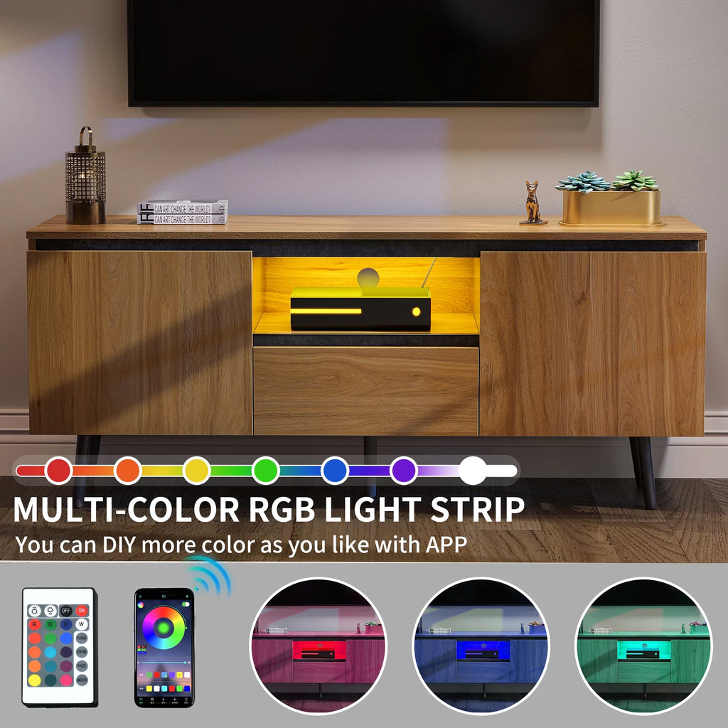 Farmhouse Wood TV Stand with LED Lights I725