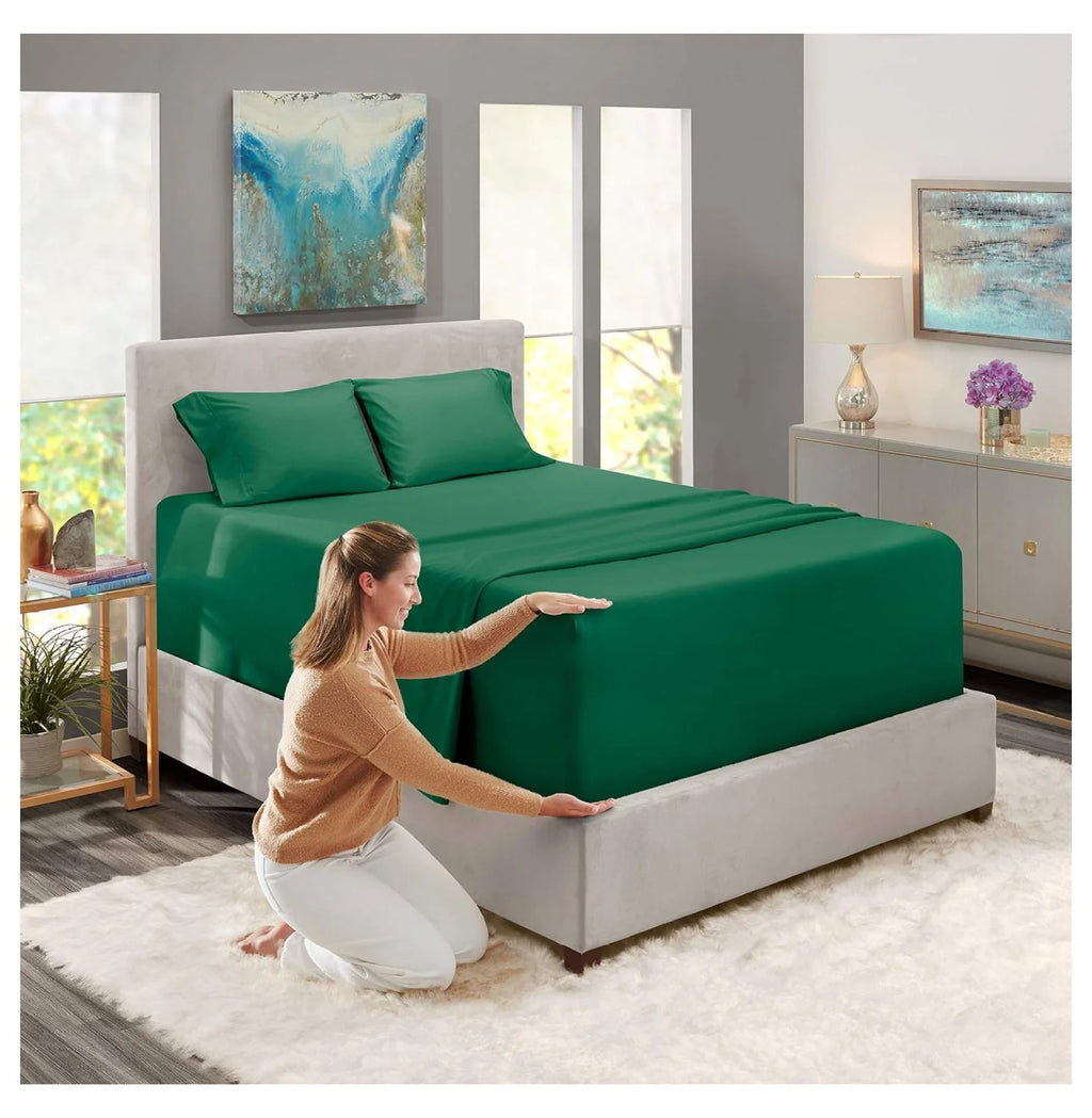 Green 4 Piece Queen Size Extra Deep Pocket Sheets I67347