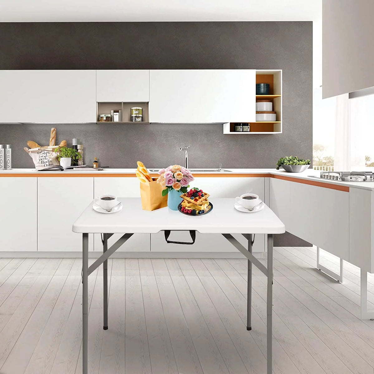 34" White Granite Bi-Folding Plastic Table N306