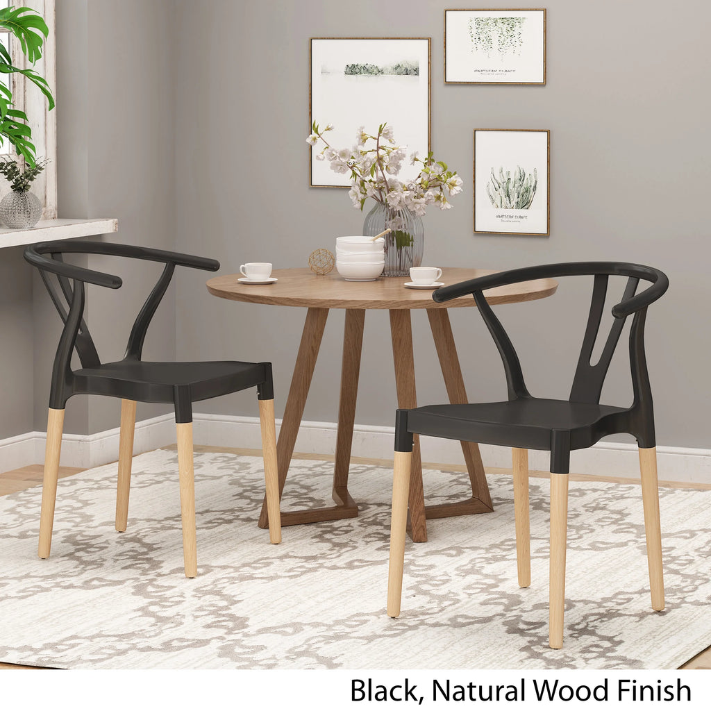 Black and Natural Finish Beech Wood Dining Chair Set of 2 F947