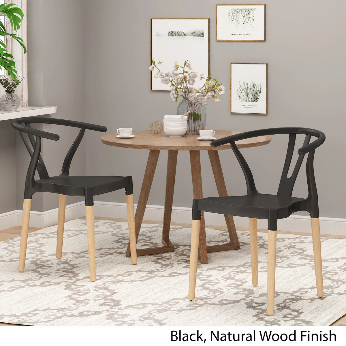 Black and Natural Finish Beech Wood Dining Chair Set of 2 F947