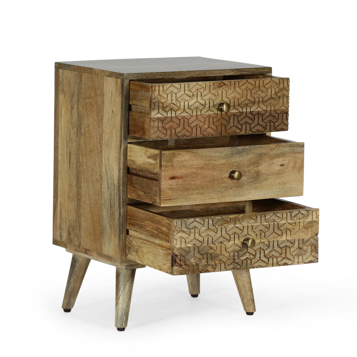 Handmade Mango Wood 3 Drawer Nightstand M688