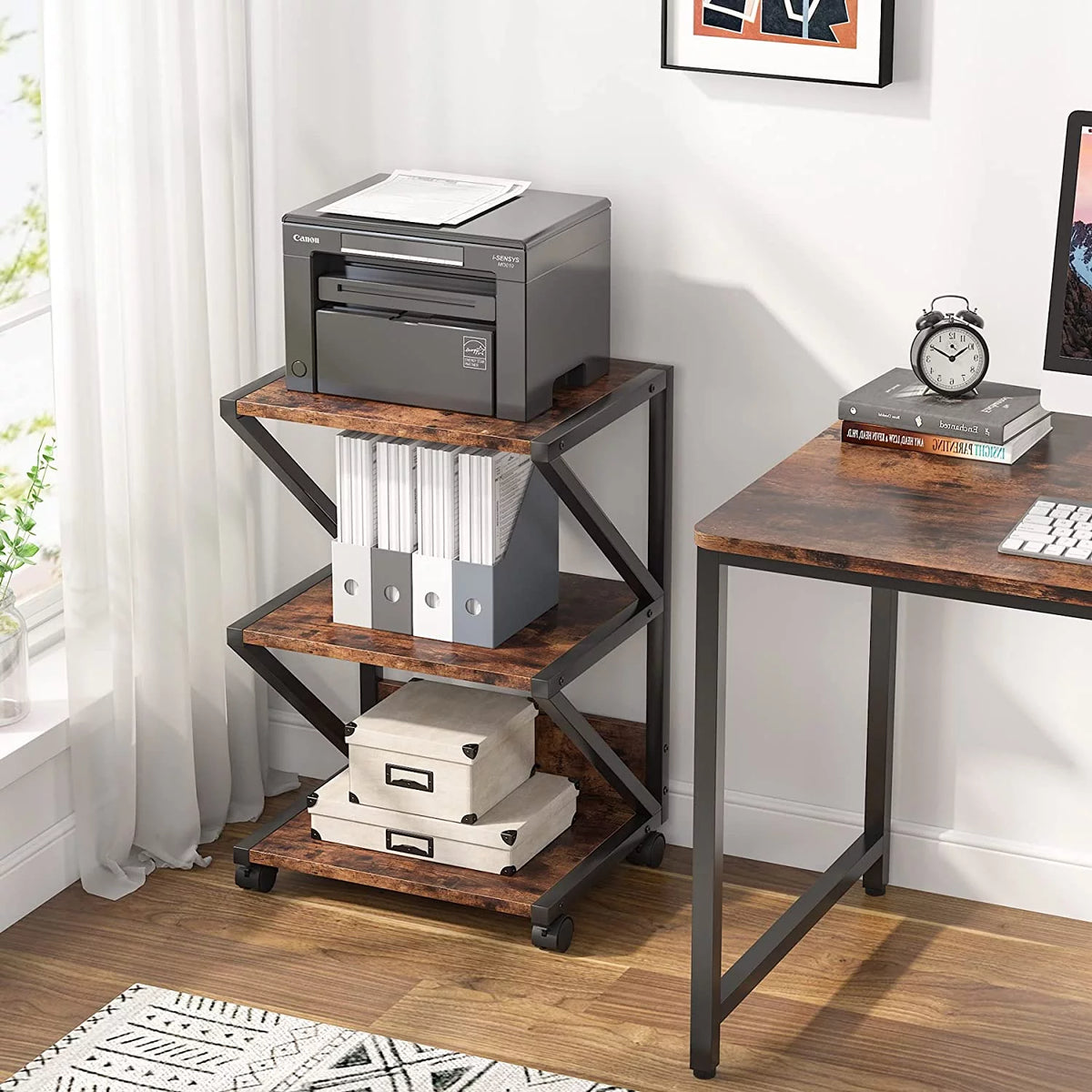 3-Tier Rolling Printer Cart with Storage Shelf S805