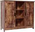 Retro Brown Wooden Floor Storage Cabinet with 2 Doors and 2 Open Shelves M353134