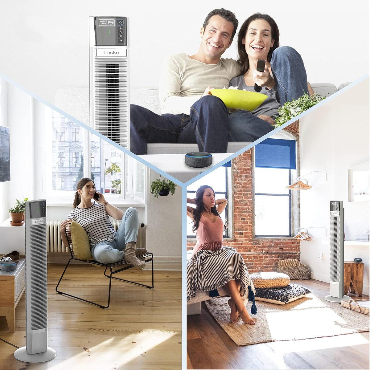 White 48” Oscillating 4-Speed Tower Fan with Timer F7405