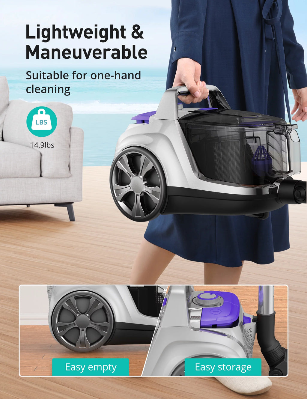 1200W 3.6QT Bagless Canister Vacuum Cleaner R4142