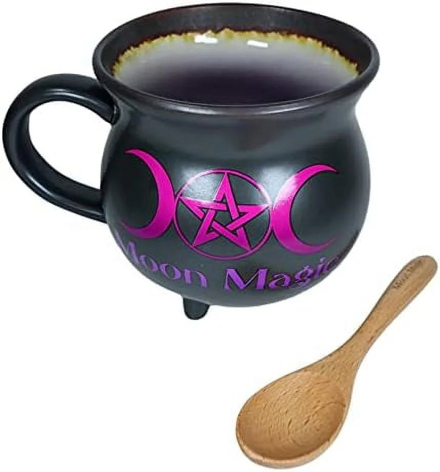 Porcelain Cauldron Shaped Bowl or Mug 32Oz with Wooden Spoon T708306