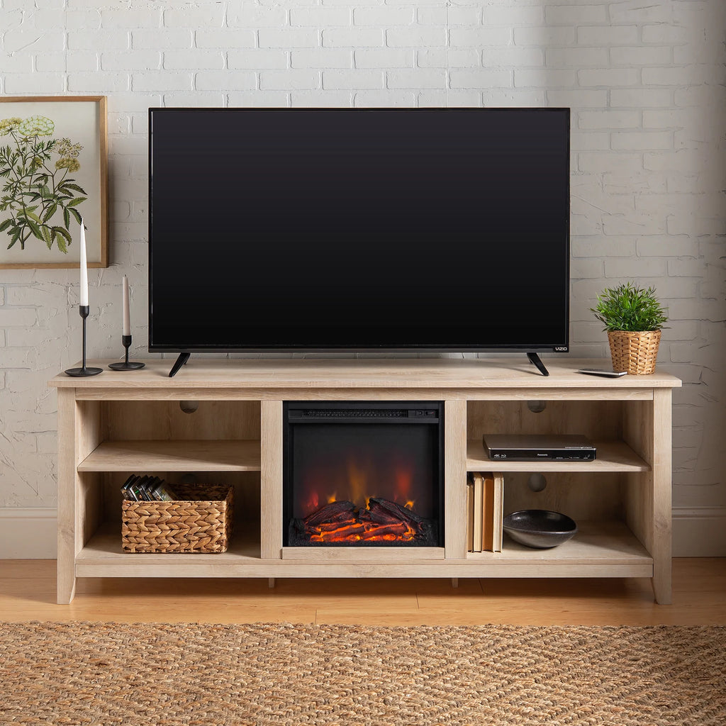 White Oak Open Storage Fireplace TV Stand M6086