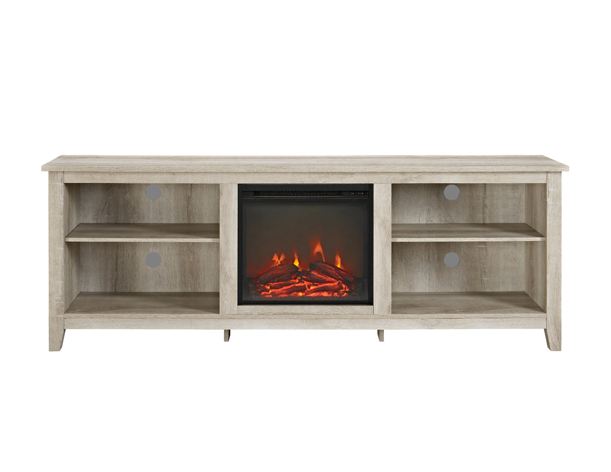 White Oak Open Storage Fireplace TV Stand M6086