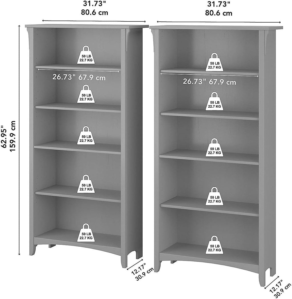 5 Shelf Bookcase Set of 2, Cape Cod Gray L64095