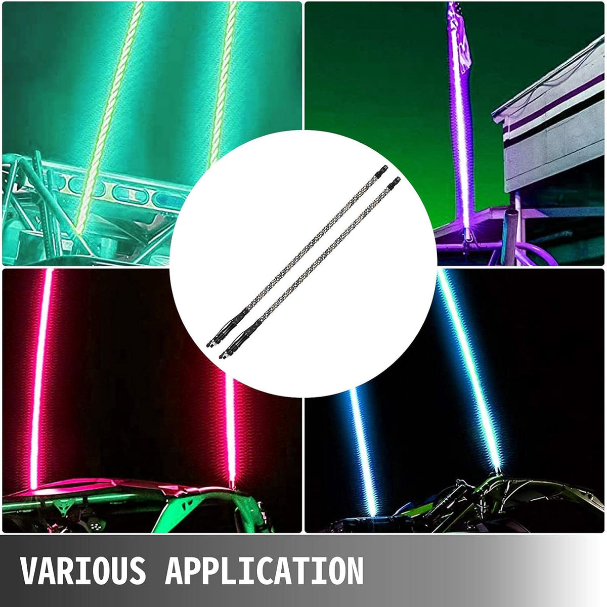 2PC 5FT 360° Spiral LED Whip Lights RGB Color Lighted Whips Antenna Weatherproof RF Wireless Remote A56235