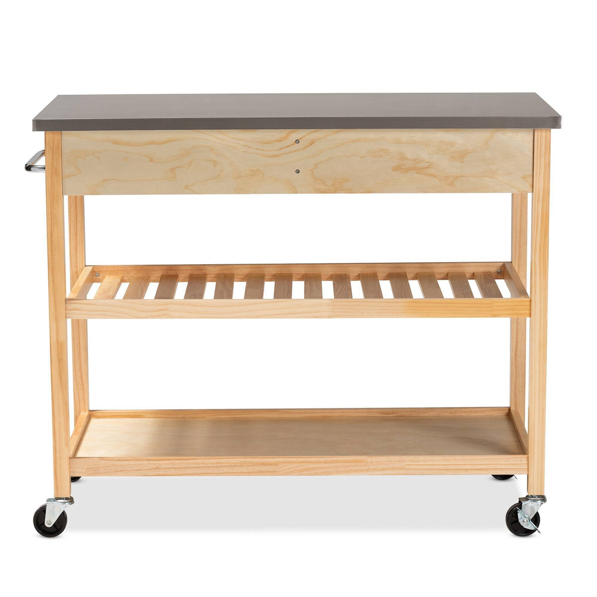 Pine Wood and Stainless Steel 2-Drawer Kitchen Island Utility Storage Cart L295