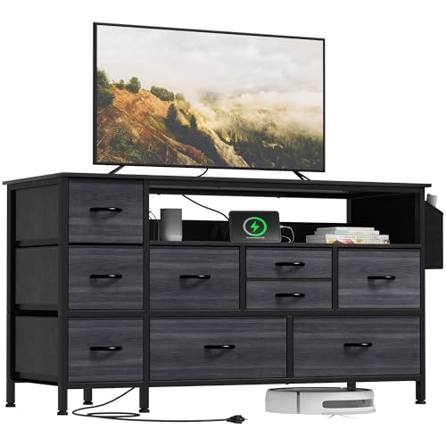 Black 9 Drawer TV Stand with Charging Station Z582973