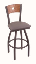 25x22 Counter Stool with Pewter Finish, Medium Grey Seat, Medium Oak Back, 360 Swivel H9001