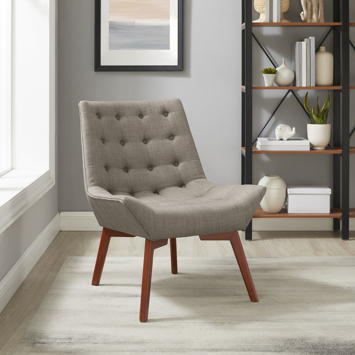 Gray Button Tufted Accent Chair W32857