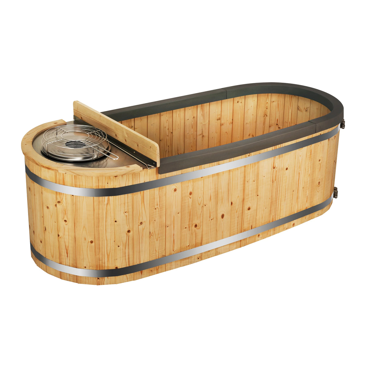 Natural Pine Wood Hot Tub 2 Persons 132 Gallons with Charcoal Stove K16619