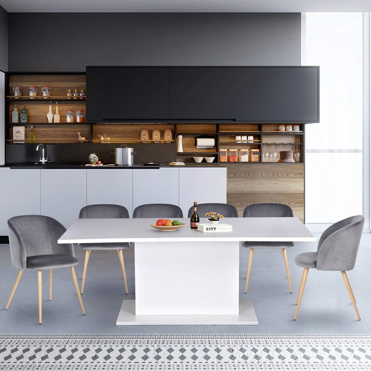 White High Gloss Wooden Expandable Dining Table E698