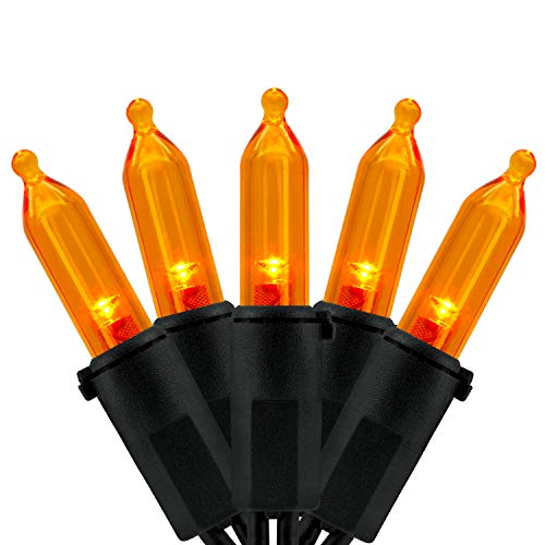 200 Orange LED Christmas Lights Black Wire 2 Strands 33 Feet Y28135