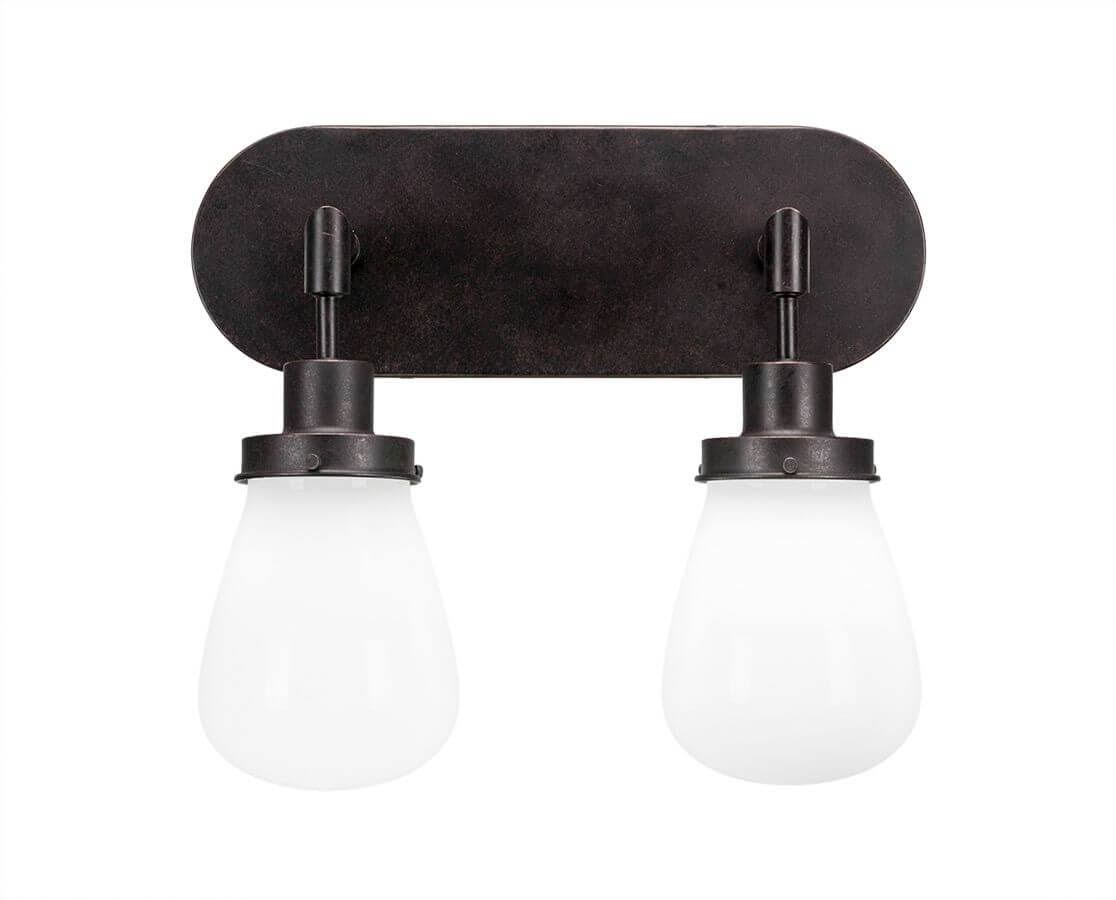 Two Light Bath Bar Dark Granite Finish with White Glass K841