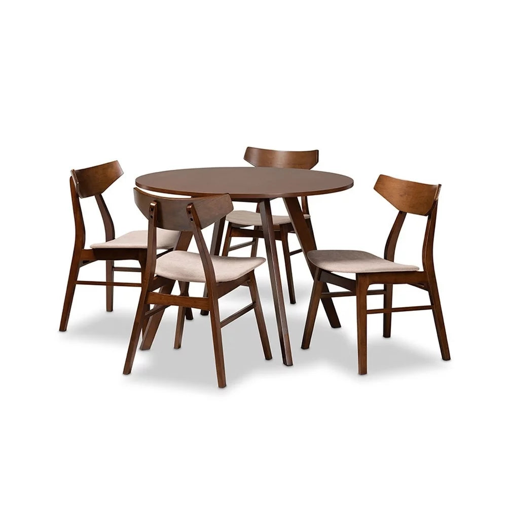 Light Beige Fabric and Wood 5-Piece Dining Set W7474