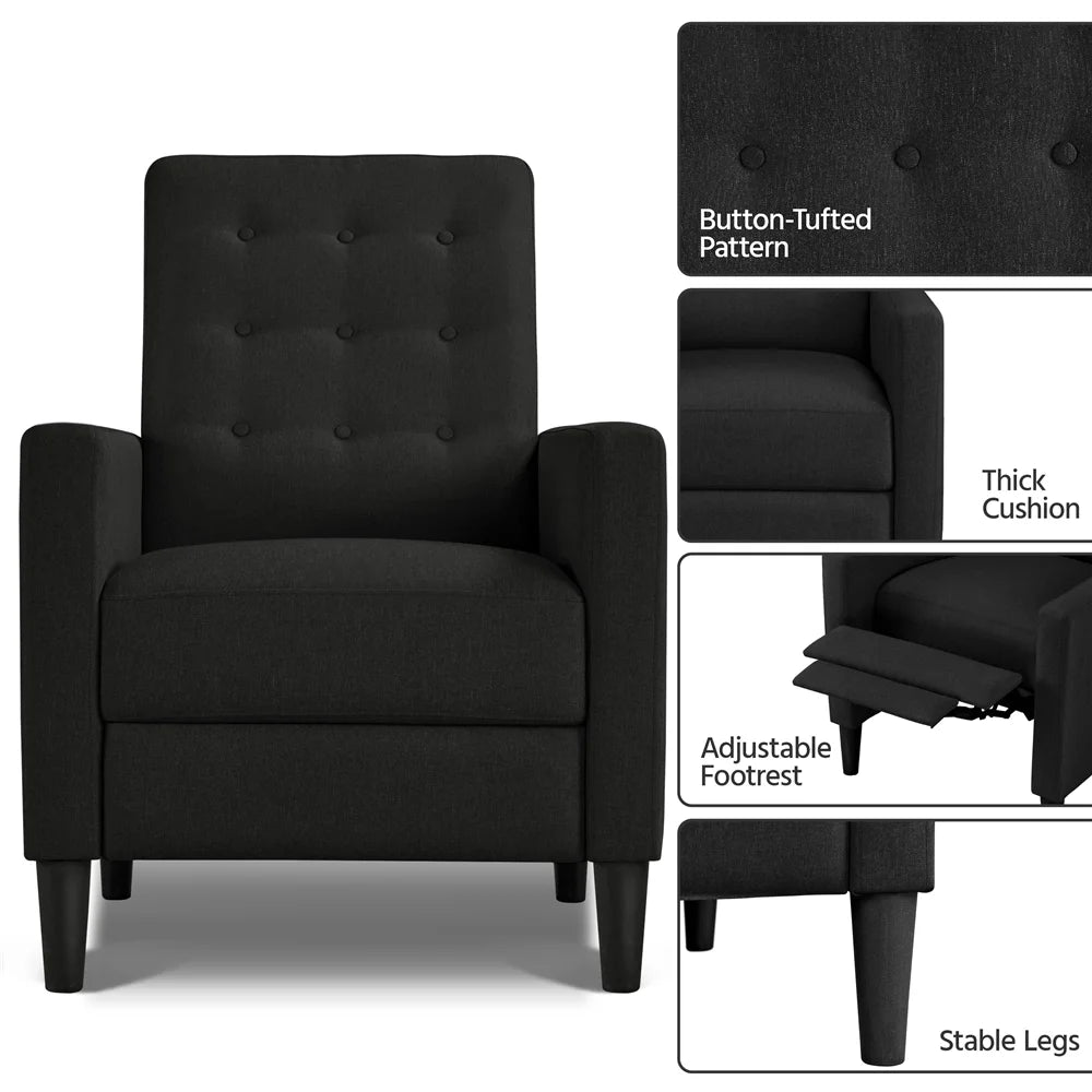 Black Fabric Tufted Recliner Chair with Adjustable Back & Footrest A546