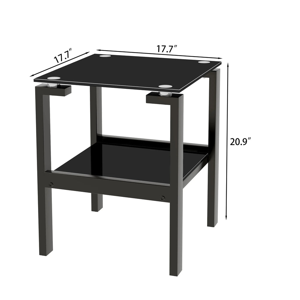 Black Tempered Glass 2 Layer End Table V882769
