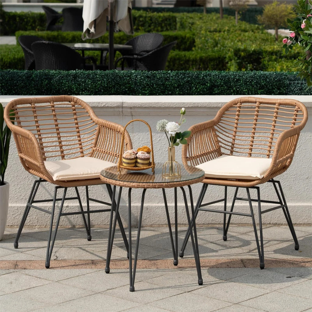 3 Piece Black PE Rattan Outdoor Wicker Bistro Set with Cushions H25269