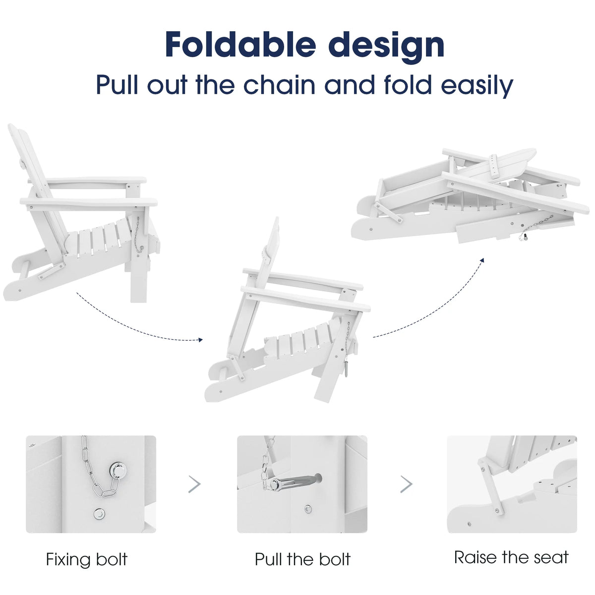 White HDPE Folding Adirondack Chair B9057
