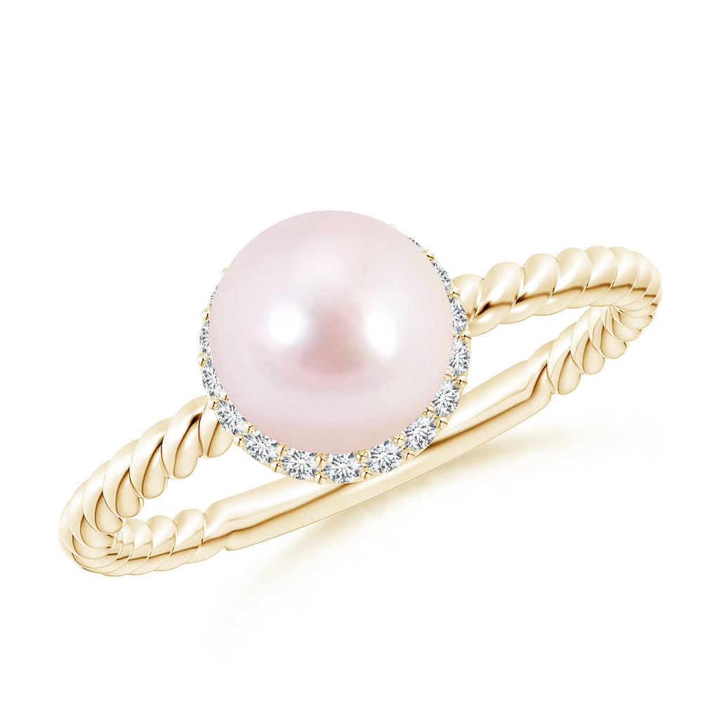 14K Yellow Gold Akoya Cultured Pearl & Diamond Halo Ring R3270