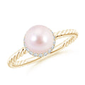 14K Yellow Gold Akoya Cultured Pearl & Diamond Halo Ring R3270