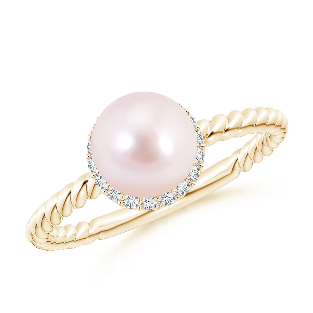 14K Yellow Gold Akoya Cultured Pearl & Diamond Halo Ring R3270