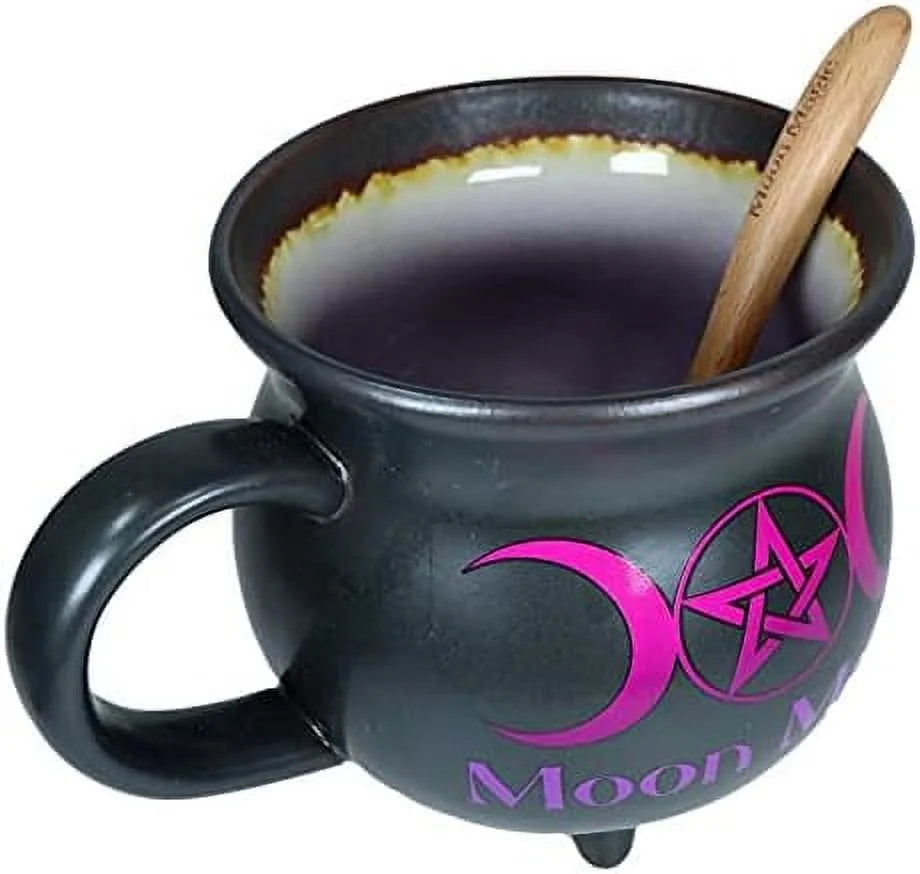 Porcelain Cauldron Shaped Bowl or Mug 32Oz with Wooden Spoon T708306