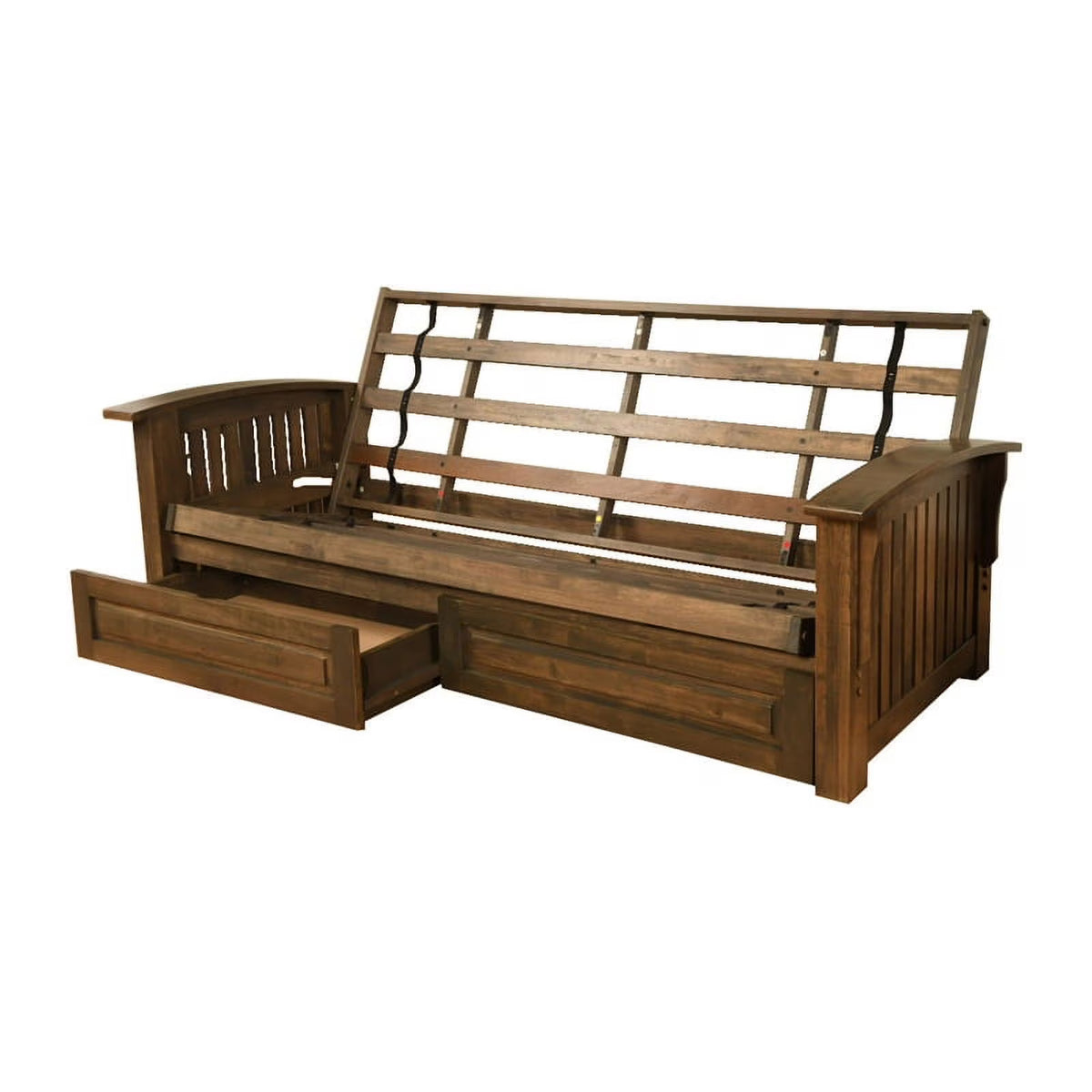 Rustic Walnut Brown Futon with Storage Drawers U6588