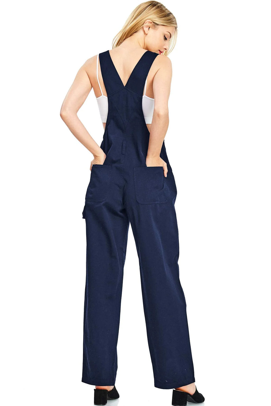 Navy Blue Baggy Straight Leg Twill Overalls V6567
