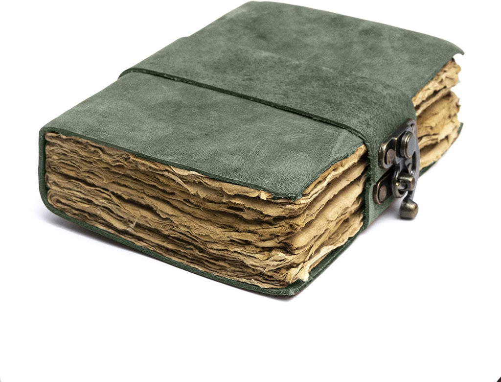 Vintage Leather Journal, Lock Closure, 240 Pages, Antique Deckle Edge Paper, Pack of 2 P3988
