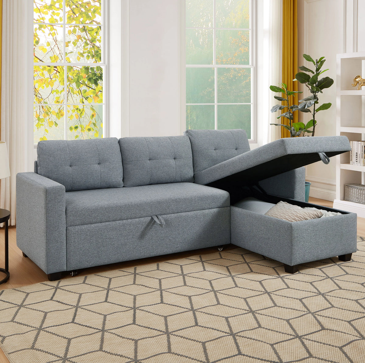 Linen Brown Convertible Sectional Sofa Q946957