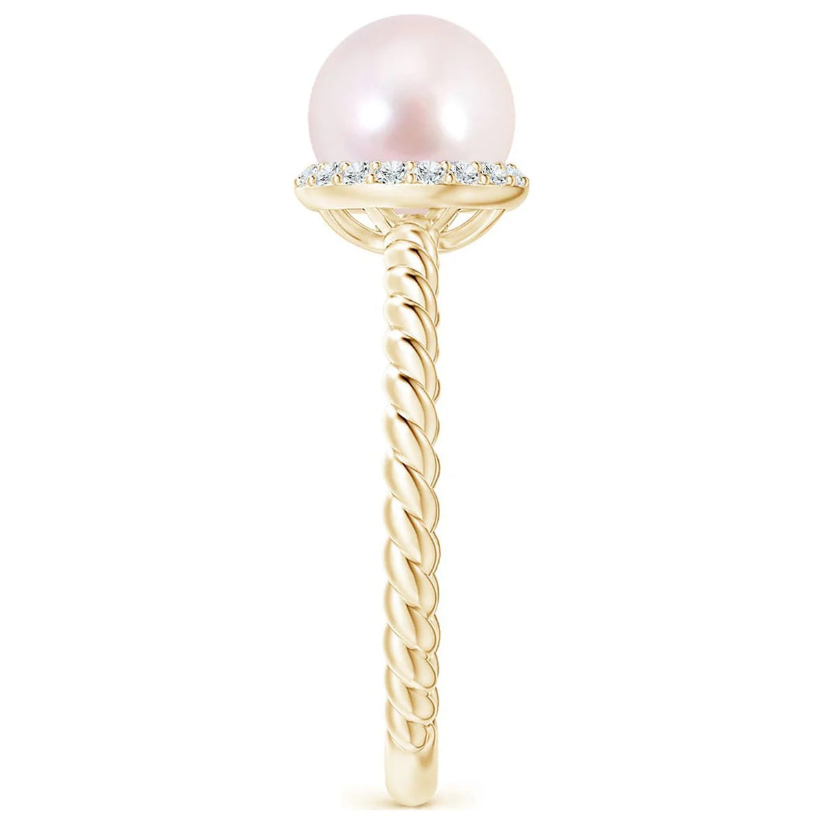 14K Yellow Gold Akoya Cultured Pearl & Diamond Halo Ring R3270