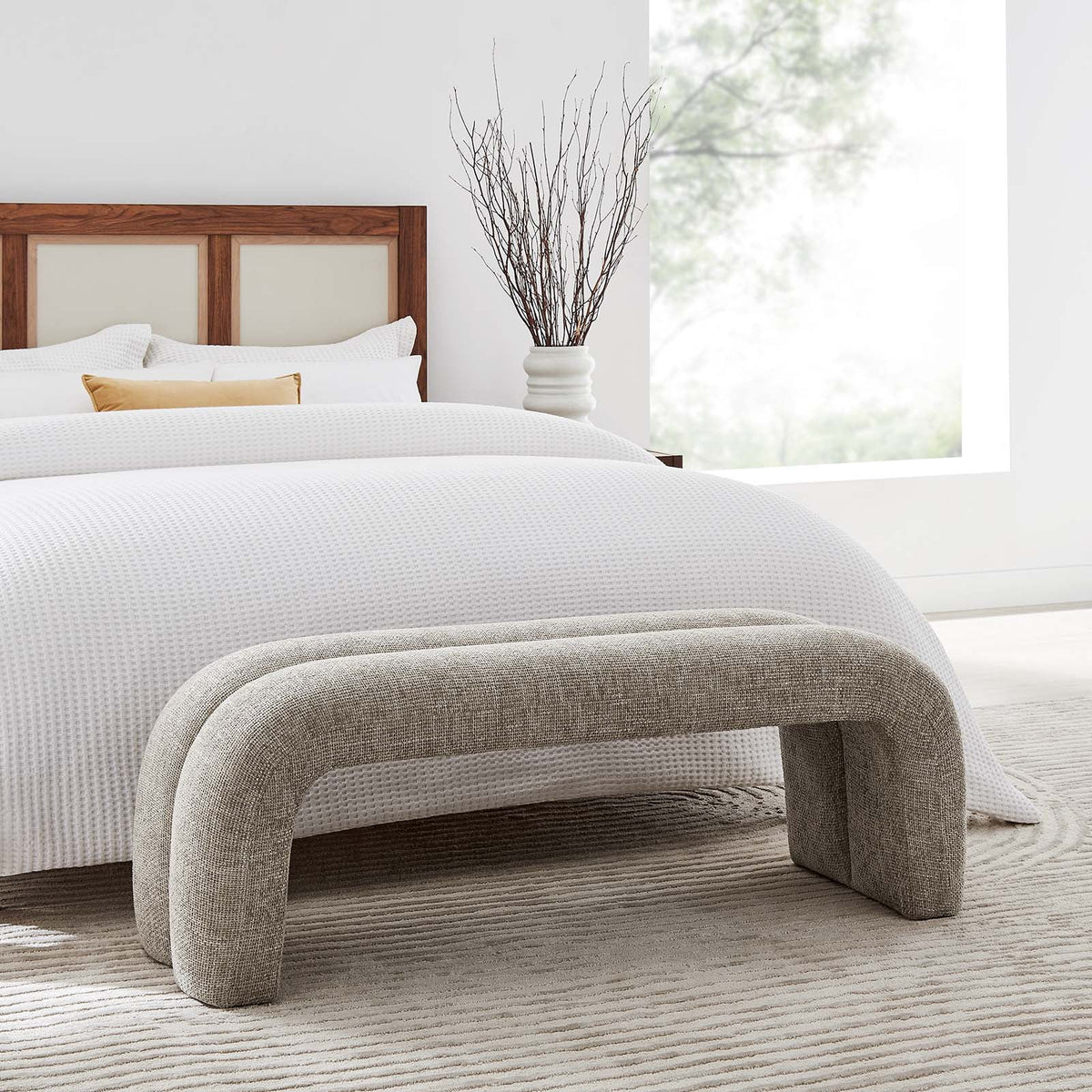 Khaki Chenille Upholstered Accent Bench O20616