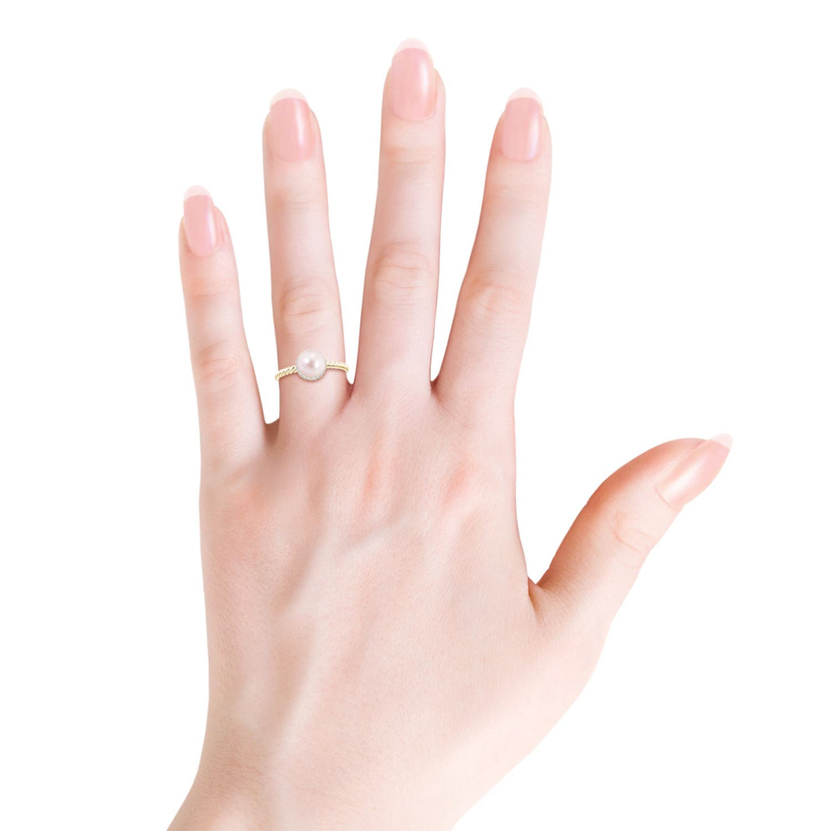 14K Yellow Gold Akoya Cultured Pearl & Diamond Halo Ring R3270