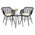 3 Piece Black PE Rattan Outdoor Wicker Bistro Set with Cushions H25269