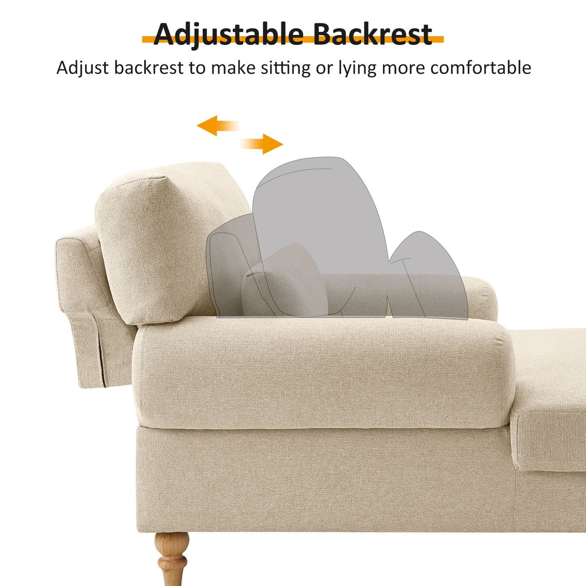 Beige White Linen Fabric Indoor Chaise Lounge Chair R793
