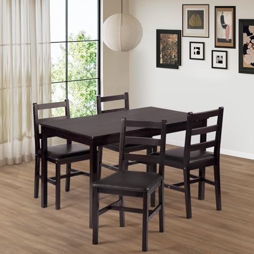 5-Piece Solid Wood Dining Table Set for 4 Brown F45939